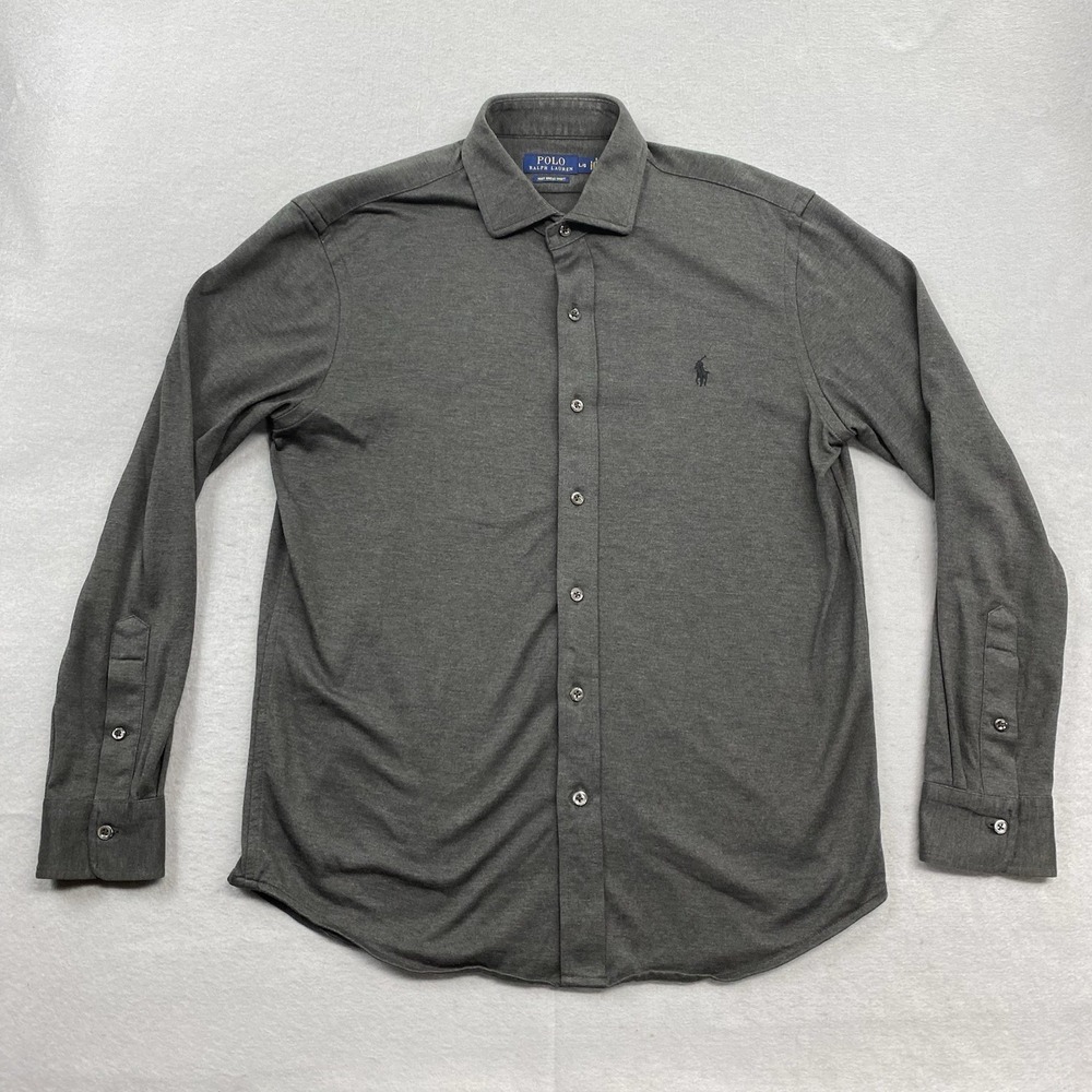 Polo Ralph Lauren Knit Dress Shirt Mens Large Grey Button Up Preppy Pony